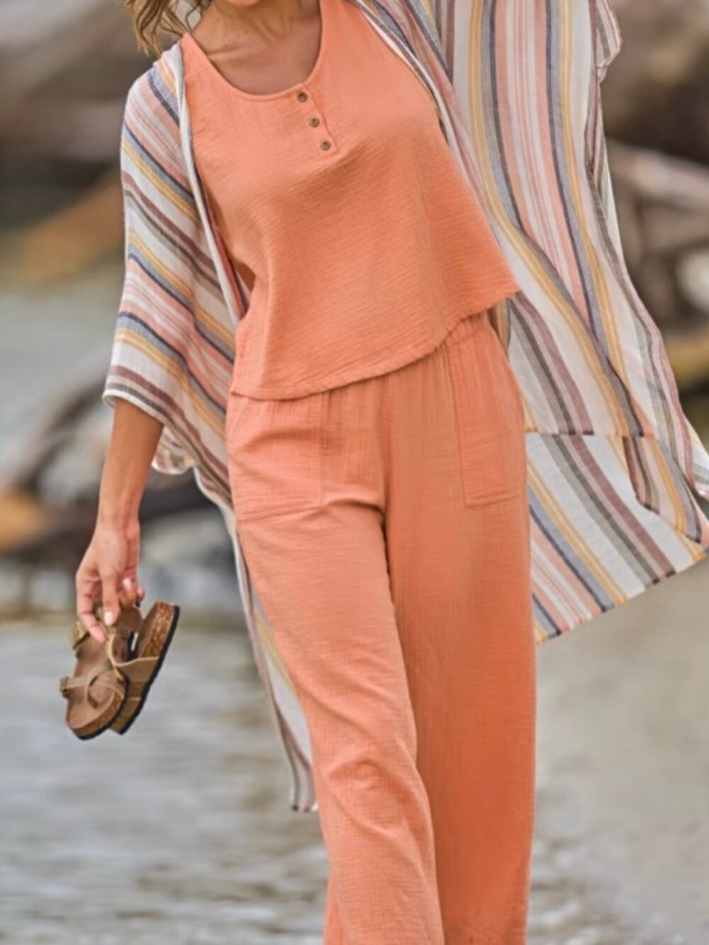 NWT Natural Reflections | 2 Pc Peach 100% Cotton Top & Pants Set | Size = XL